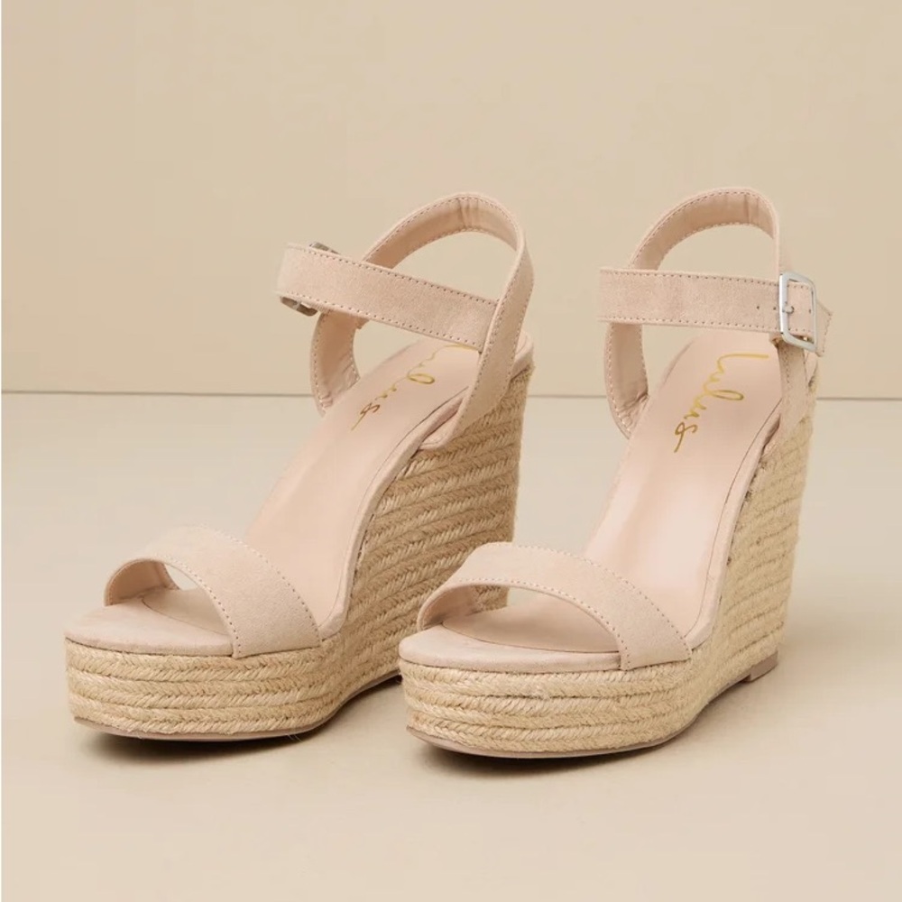Lulus Beachy Dreams Natural Suede Espadrille Wedges